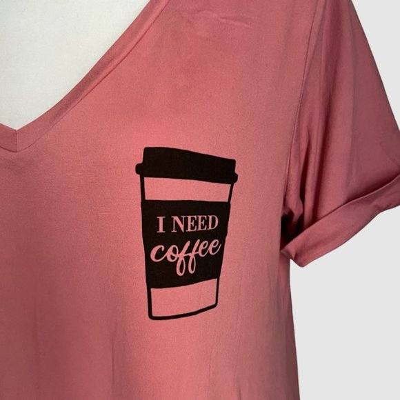 Hello Mello "I Need Coffee" PJ Shirt Dusty Rose Pink, NWOT - Size Medium/Large - Picture 4 of 6